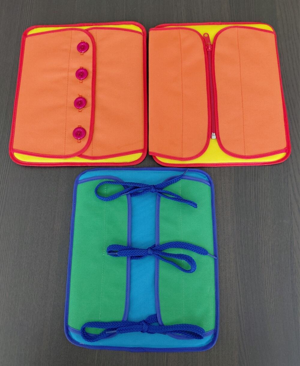 Lot of 3 Lakeshore Learning Dressing Frames Fabric Panels Button Zipper Lacing